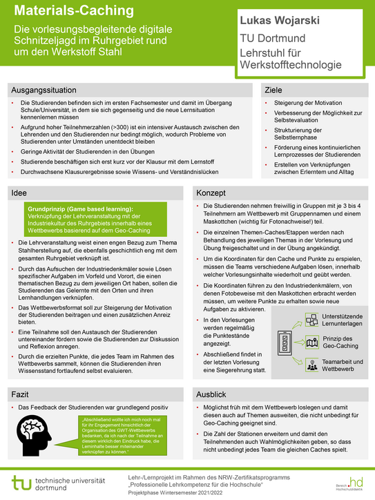 Poster zum Lehrprojekt „Materials Caching“