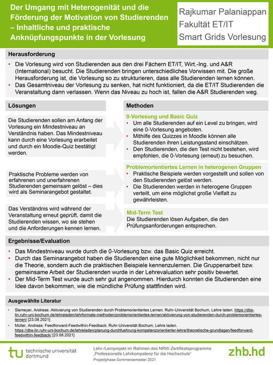 Poster zum Lehrprojekt „Der Umgang mit Heterogenität und die Förderung der Motivation von Studierenden“