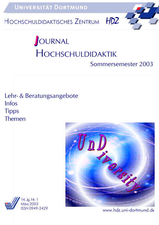 Titelblatt Journal Hochschuldidaktik, Nr. 1, 2003