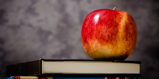 Ein roter Apfel auf einem Buch