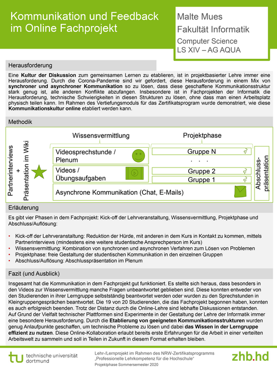 Poster zum Lehrprojekt „Kommunikation und Feedback im Online Fachprojekt“ Poster zum Lehrprojekt „Kommunikation und Feedback im Online Fachprojekt“