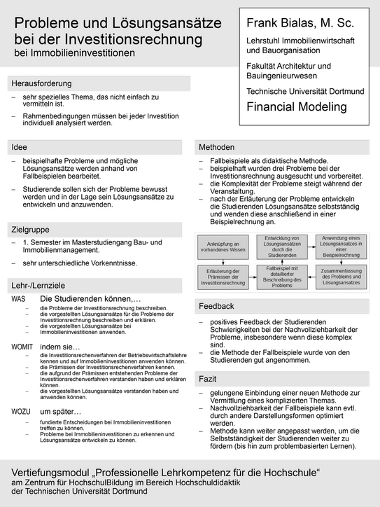 Poster zum Lehrprojekt „Fallbasierte Investitionsrechnung bei Immobilieninvestitionen“