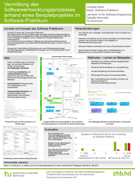 Poster zum Lehrprojekt „Vermittlung des Softwareentwicklungsprozesses anhand eines Beispielprojektes im Software-Praktikum“ Poster zum Lehrprojekt „Vermittlung des Softwareentwicklungsprozesses anhand eines Beispielprojektes im Software-Praktikum“