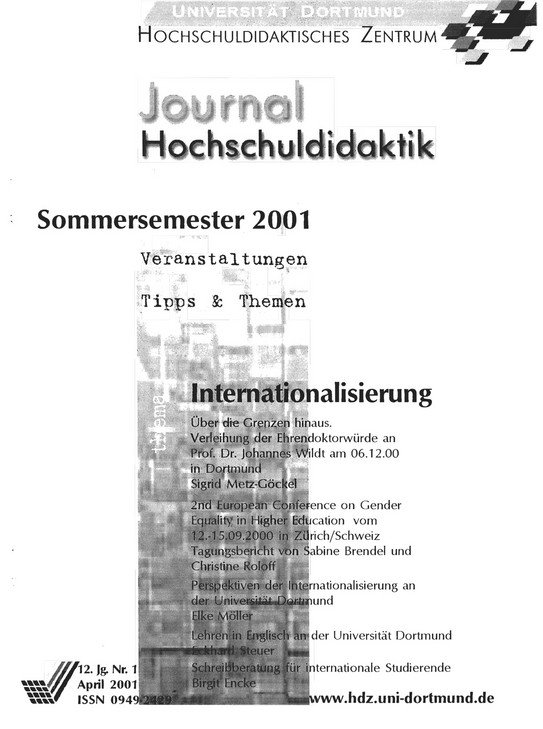 Journal Hochschuldidaktik, Nr. 1, 2001 Titelblatt Journal Hochschuldidaktik, Nr. 1, 2001