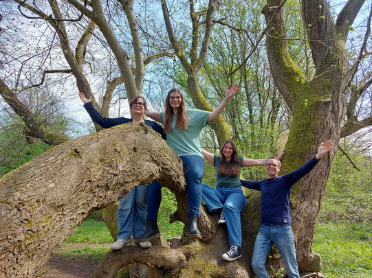 Foto des Projektteams TREE-ING vor einem Baum