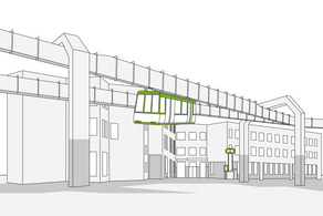 Skyline: CDI-Gebäude mit H-Bahn